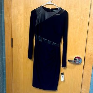 Lauren Ralph Lauren Faux Leather-trim Jersey Dress In Lighthouse Navy